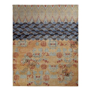 Handknotted Multi Patterned Chinese Dragon Rug, Orange and Blue, 9'x12' For Sale