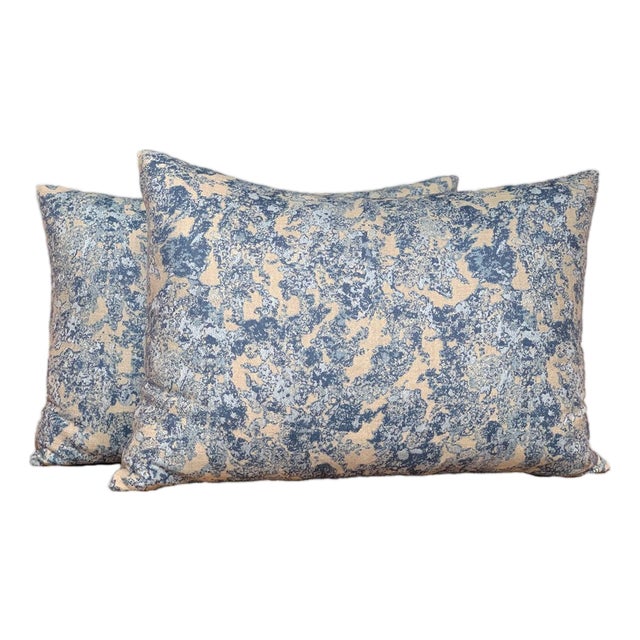 Custom Throw Pillows in Holland & Sherry Woven Patterned Fabric - A Pair For Sale