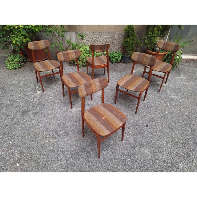Mid-Century Modern Chairs with Teak Frame and Padded Seat, 1960s, Set of 6 For Sale - Image 3 of 12