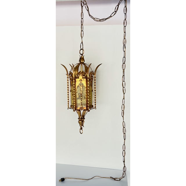 Gold Pair of Italian Gothic Revival Hand Forged Gilt Lanterns For Sale - Image 8 of 14