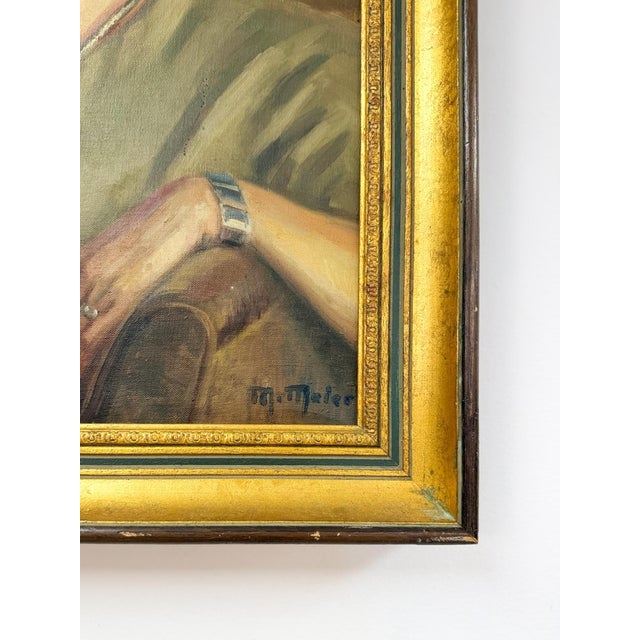 Brown Vintage M Meier Original Oil Portrait Woman Canvas Signed Ornate Frame For Sale - Image 8 of 8