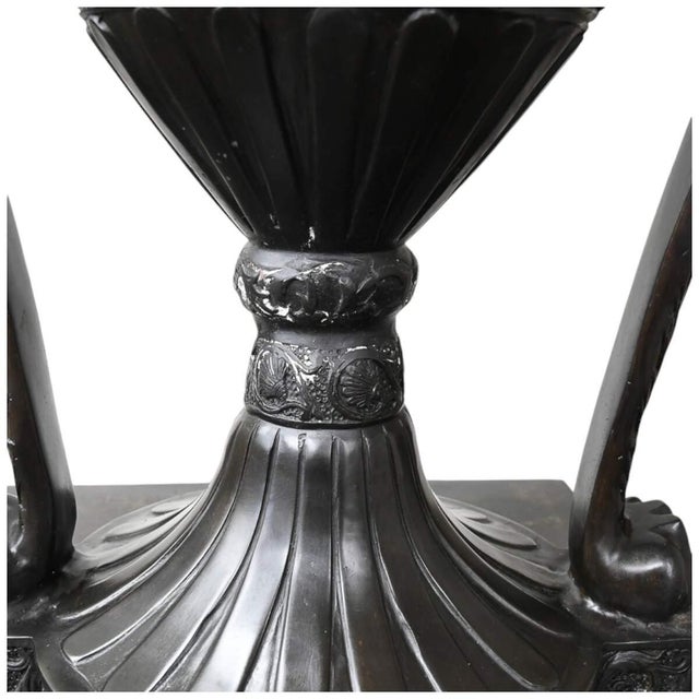 Metal Mid 20th Century Tall Black Metal Urn With Pedestal For Sale - Image 7 of 9