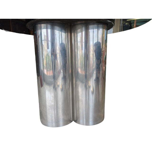 Modern Round Smoked Glass Table with Three-Cylinder Chromed Steel Base, 1970s For Sale - Image 3 of 7