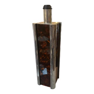 1970s Mid-Century Modern Fake Tortoiseshell Lucite and Silver Plate Table Lamp For Sale