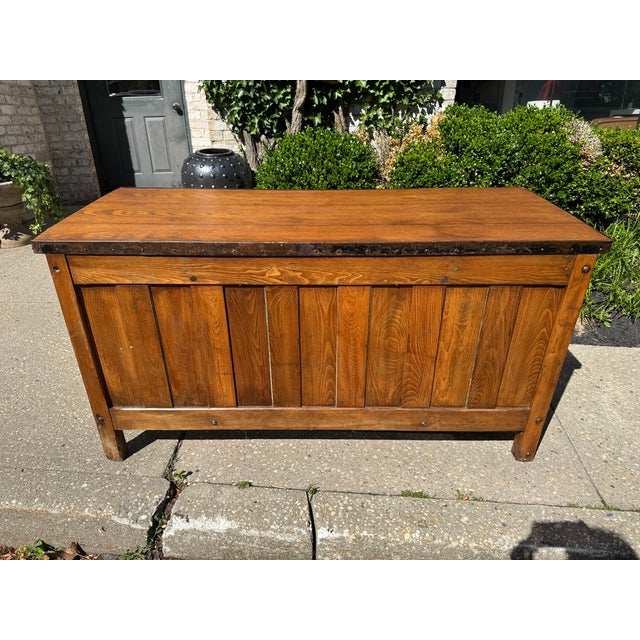 Vintage Industrial Desk With Integrated Swing-Out Stools For Sale - Image 16 of 18