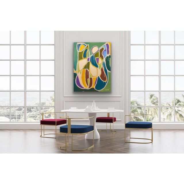 Overview A striking original 36x48 vertical abstract painting featuring bold, fluid geometry and an earthy, expressive...