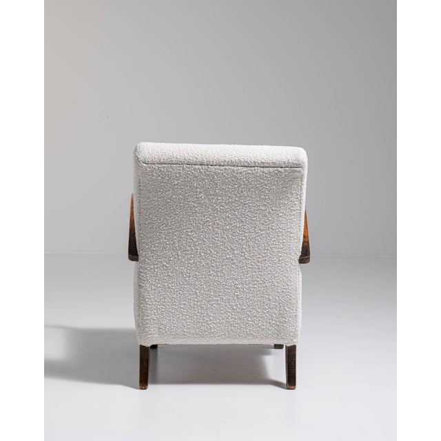 20th Century Czech Republic Warm Ivory Boucle Bentwood-Arm Lounge Chair For Sale In Greensboro - Image 6 of 11