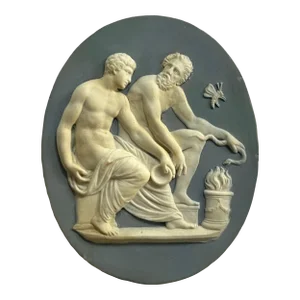 Antique 18th Century Wedgwood & Bentley Solid Blue Jasperware Plaque Depicting Sacrifice to Aesculapius, Circa 1790