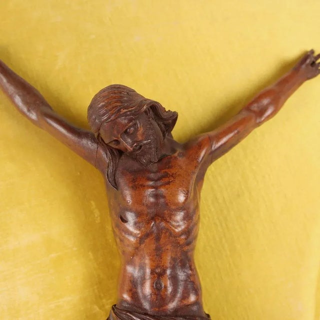 Christ on the Cross in Wood on Fabric Panel, Italy, 19th Century For Sale - Image 3 of 5
