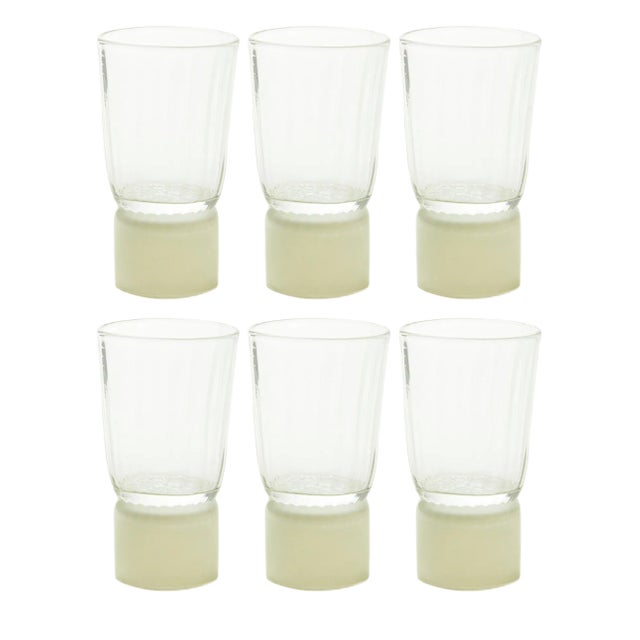 Drinking Glasses with Ivory Bases, Moire Collection, Hand-Blown Glass by Atelier George, Set of 6 For Sale