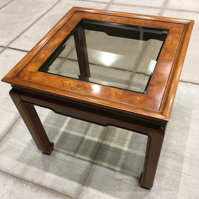Chestnut Ming Legged Opium Style End Table With Inset Glass Manner of American of Martinsville For Sale - Image 8 of 13