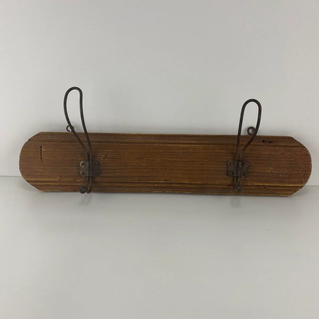 1930s Vintage Primitive Wood and Metal Coat Rack For Sale - Image 5 of 5