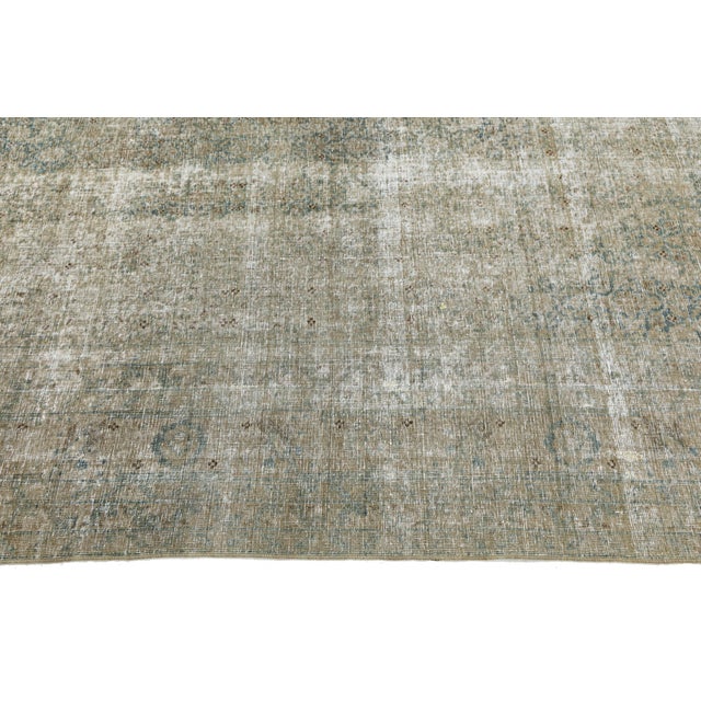 1900 - 1909 Antique Tabriz Rug With Muted Sage Green and Muted Blue Medallion For Sale - Image 5 of 10