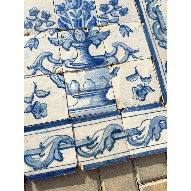 Antique 18th Century Portuguese Blue & White Floral Bouquet Tile Panel For Sale - Image 6 of 17