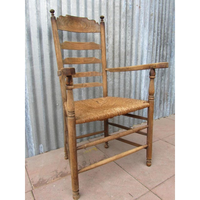 Antique Dutch Rustic Farmers Armchair with Wicker Seat, 1900s For Sale - Image 14 of 15