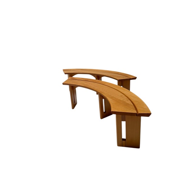 Wood Curved Benches S38A by Pierre Chapo for Ebenisterie Seltz, France, 1970s, Set of 2 For Sale - Image 7 of 12