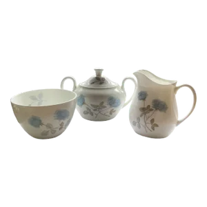 Vintage Wedgwood Ice Rose Sugar, Creamer and Tea Leaf Bowl Set- 3 Pieces