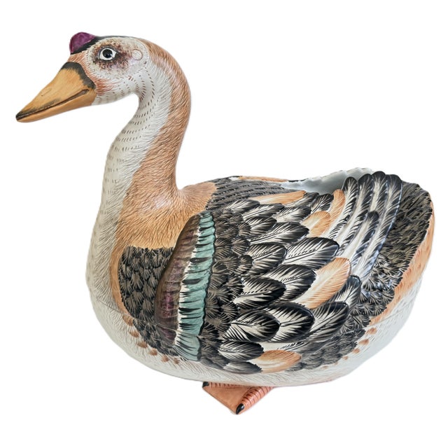Late 20th Century Mottahedeh Chinese Export Style Porcelain Goose Tureen Made in Italy For Sale - Image 10 of 14