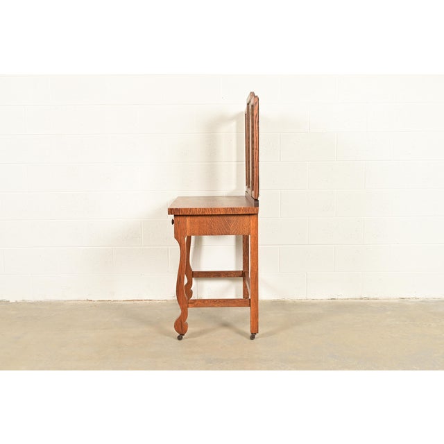 Antique American Empire Tiger Oak Vanity Dressing Table With Mirror, Circa 1900 For Sale - Image 12 of 14