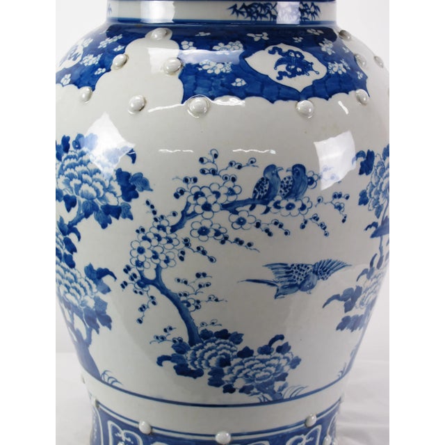 Blue Chinese Blue and White Porcelain Ginger Jar With Flowers & Flying Birds For Sale - Image 8 of 13