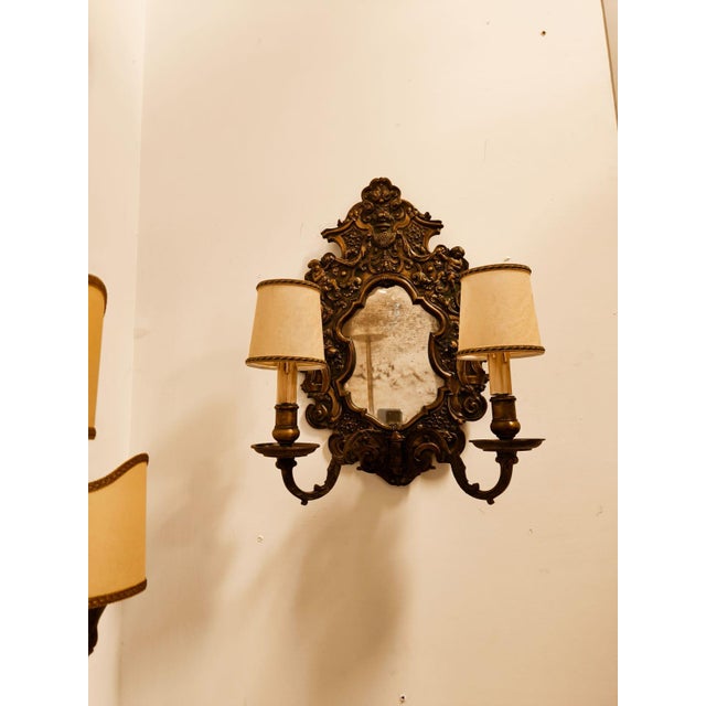 Wall Lamp with Central Mirror and Parchment Lampshades For Sale - Image 4 of 18
