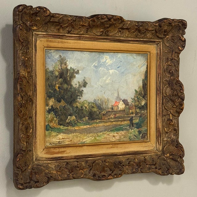Early 20th Century Framed Oil Painting on Panel by Lucien Dasselborne (1873–1962) 'Country Road to a Farmstead' For Sale - Image 5 of 17