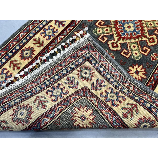 Charcoal Gray, Cream and Red Kazak Wool Runner Rug, 2'8" X 13' For Sale - Image 16 of 16
