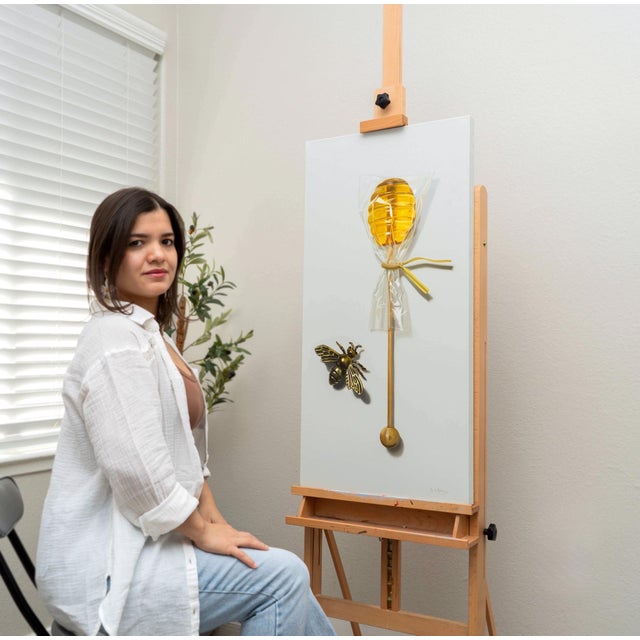 The Sweet Taste of Honey by Karina Rodríguez | Oil on linen Still life of honey and a bee. For Sale - Image 4 of 5