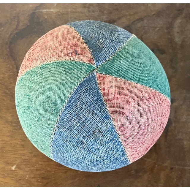 Antique 19th Century American Folk Art Victorian Child's Toy Oil Cloth Harlequin Ball For Sale - Image 12 of 15