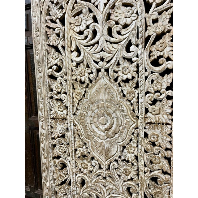Mid-Century Modern Vintage Carved Jali Barn Door | Whitewashed Patina Room Divider 80x36 For Sale - Image 3 of 7