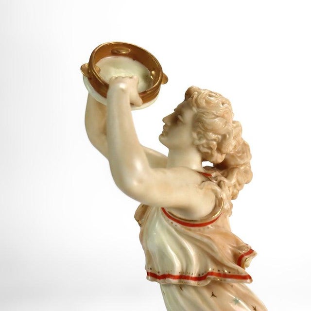 English English Royal Worcester Porcelain Figure of Classical Woman & Tambourine C1890 For Sale - Image 3 of 9