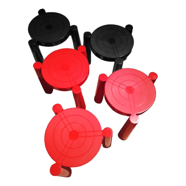 Stools in Red and Black from Kartell, Set of 5 For Sale