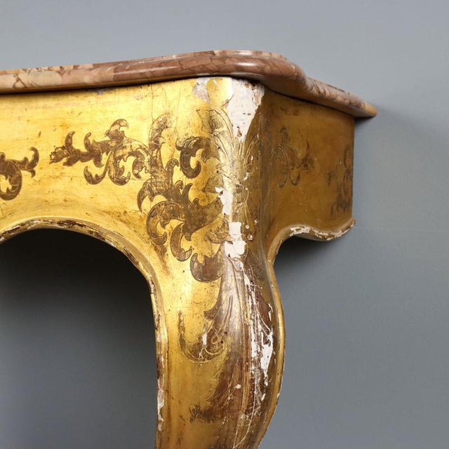 Antique 19th Century Gilded Wood Console with Marble Top, Italy For Sale - Image 6 of 13