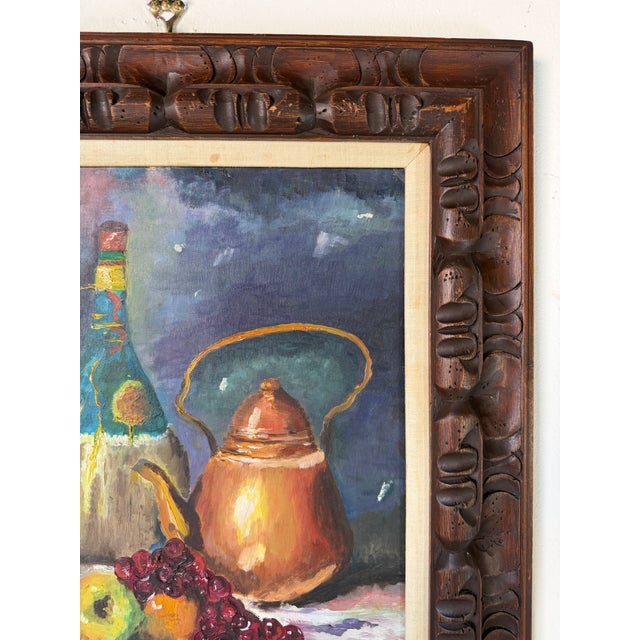 Brown 1960's Mid-Century Wine & Fruits Oil Painting on Masonite Board – Framed For Sale - Image 8 of 15