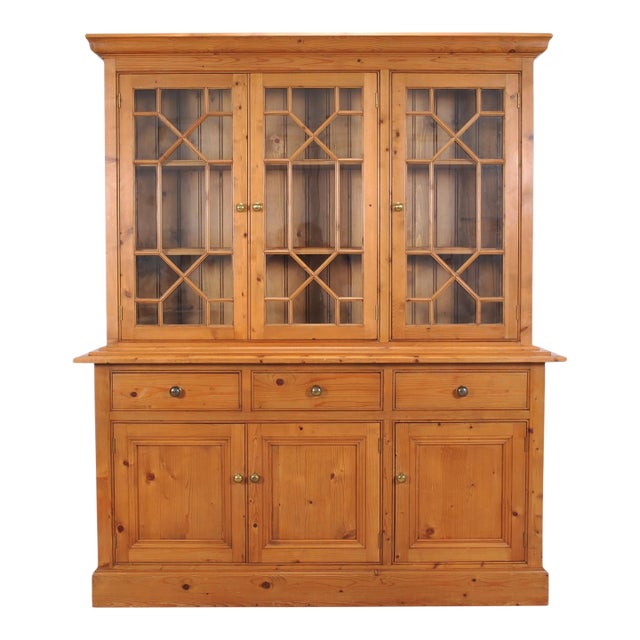 Country English Georgian Pine Bookcase Astragal Glazed Doors For Sale