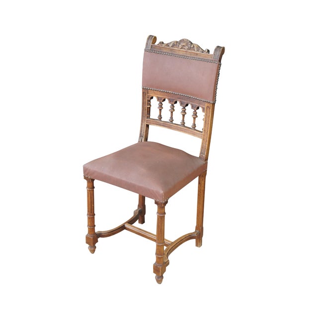 Gothic Antique French Henry II Gothic Revival Oak Nailhead Dining Side Desk Chair For Sale - Image 3 of 12