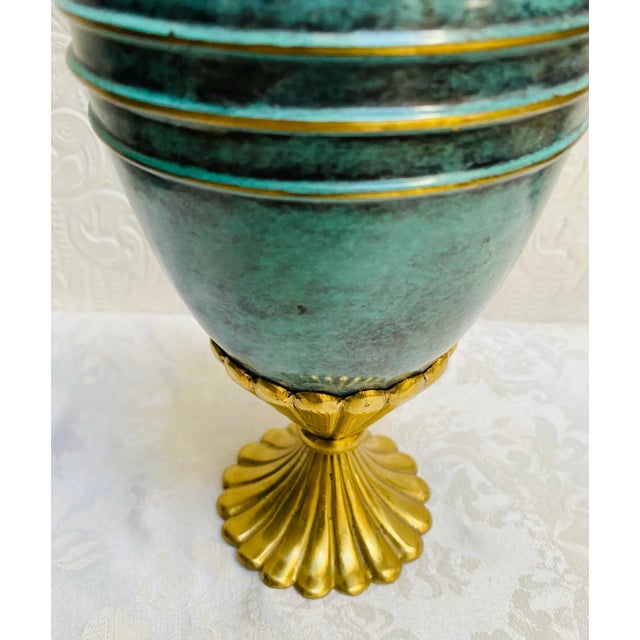 Mid Century Modern Turquoise and Brass Oppenheim Israel Pitcher For Sale - Image 4 of 11