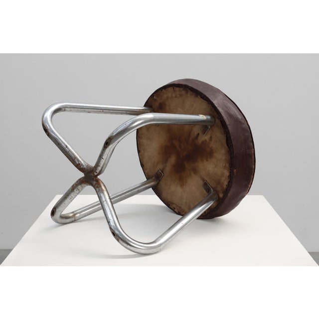 Bauhaus Modernist Stool with Chrome Tubular Frame and Leather Seat, Germany , 1920s For Sale - Image 10 of 11