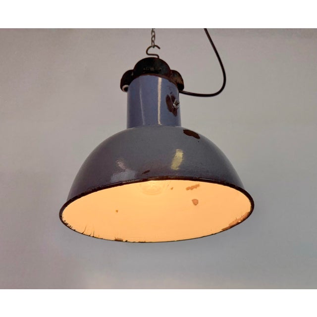 Bauhaus Industrial Grey Enamel Pendant Lamp from Elektrosvit, 1930s For Sale - Image 17 of 18