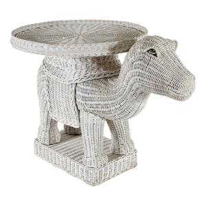 Vintage White Wicker Turtle Side Table