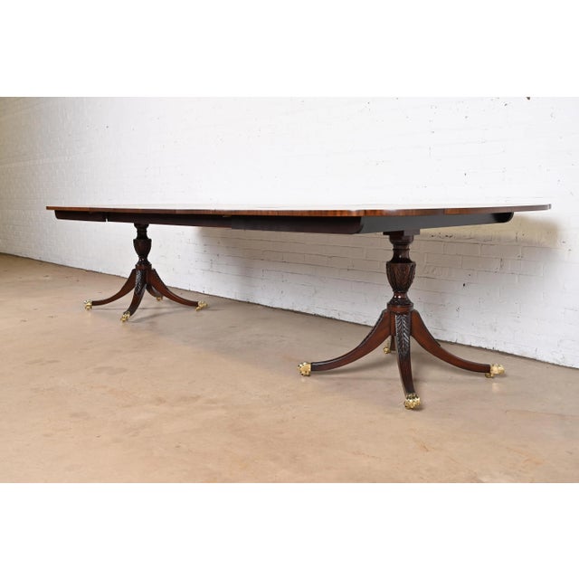 English Kindel Furniture Georgian Mahogany Double Pedestal Extension Dining Table, Newly Refinished For Sale - Image 3 of 12