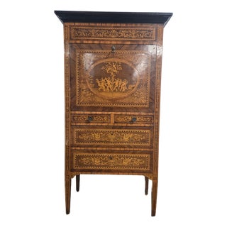 100 Year Old Antique Neo Classical Secretary W Walnut & Cherry Inlay. For Sale