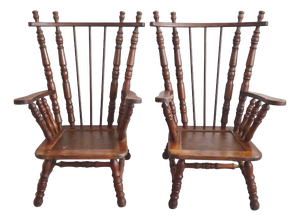 Vintage Brutalist Oak Armchairs with Spools, 1970s, Set of 2
