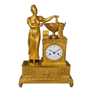 c.1800 Rouchouze Empire Gilt Bronze Mantel Clock For Sale