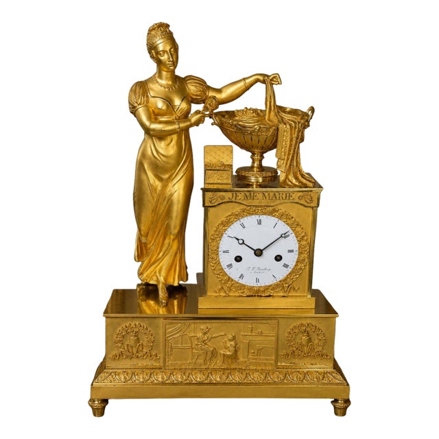 c.1800 Rouchouze Empire Gilt Bronze Mantel Clock For Sale
