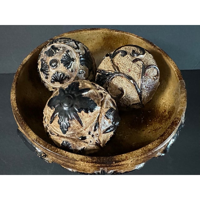 Vintage Late 20th Century Decorative Art Deco Pedestal Bowl With Three Balls For Sale - Image 10 of 11