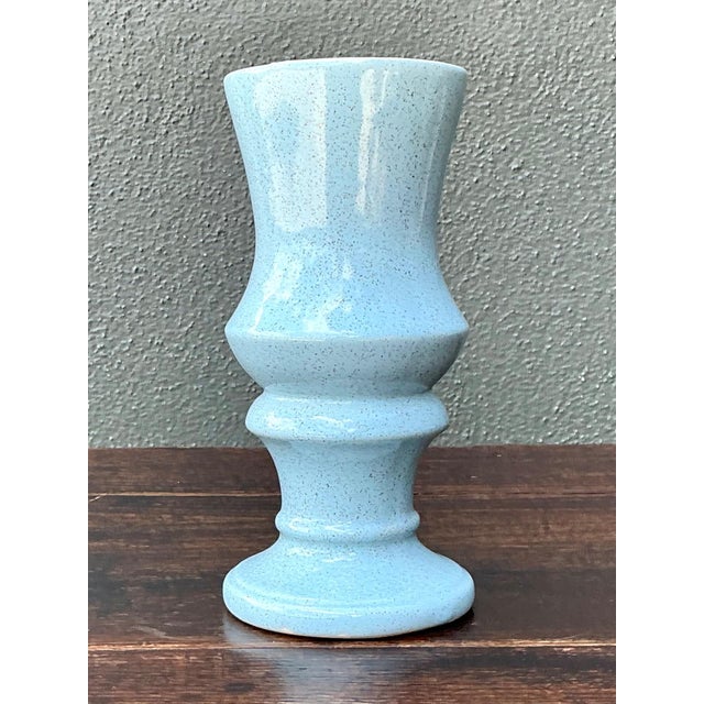 Vintage Speckled Blue Ceramic Vase For Sale - Image 13 of 18
