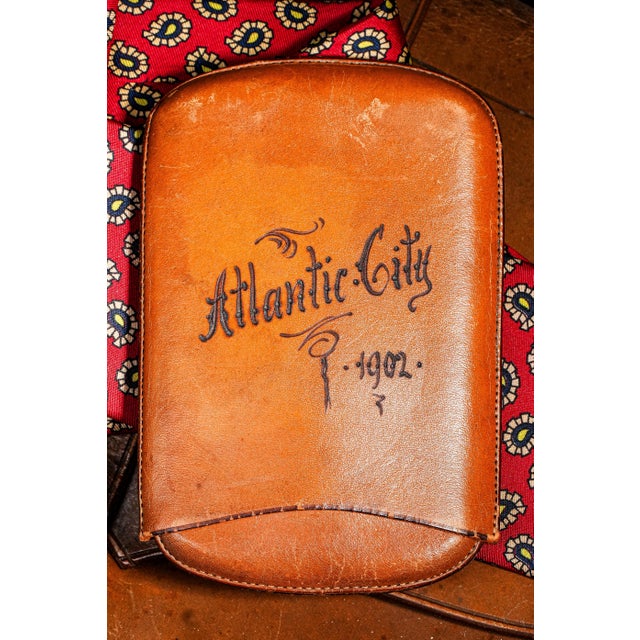 Fantastic Hand Tooled Antique Leather Cigar Case Knight Helmet Shield & Monogram Atlantic City New Jerse For Sale - Image 11 of 11