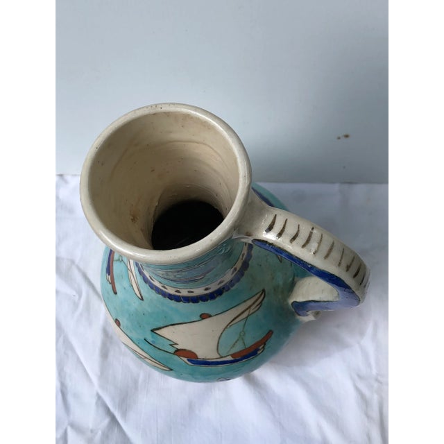 1970s 1970s Turkish Blue Sailboat Pottery Jug or Vase For Sale - Image 5 of 7