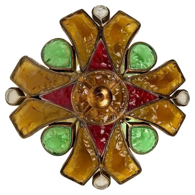 Gold Iron and Colored Glass Sconce Wall Lamp from Longobard, 1970s For Sale - Image 10 of 10